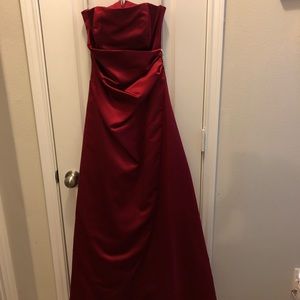 Davids Bridal Apple Red Satin Strapless Long Gown